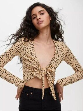 Aritzia Sunday Best Leopard Print Tie Front Top